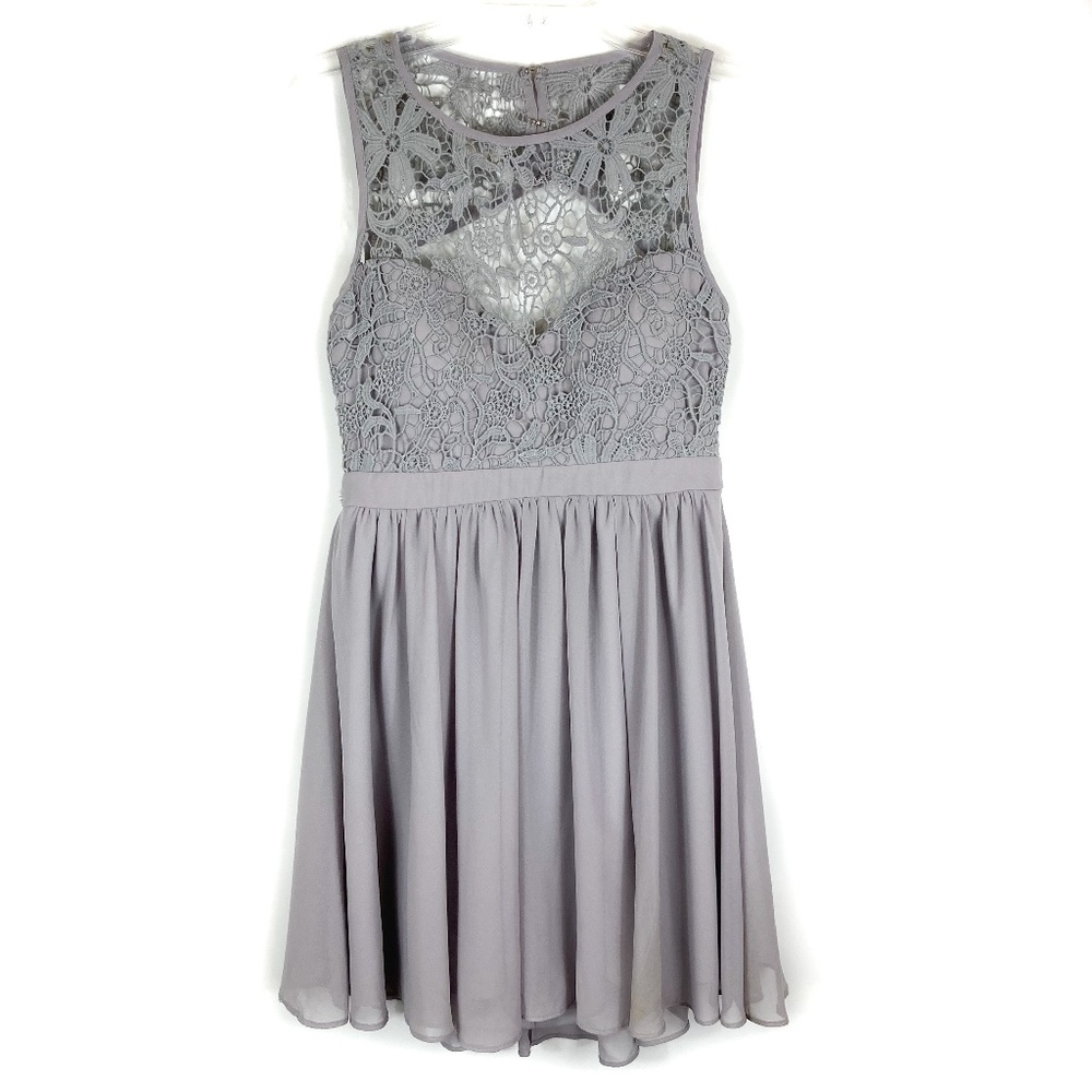 Lulus Gray Lace Illusion Neck Mini Dress Size L